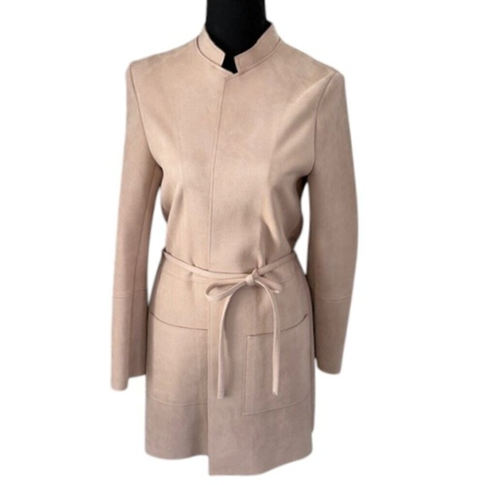 H&M Blush Pink Faux Suede Belted Jacket Coat Sz 6 - Picture 3 of 14